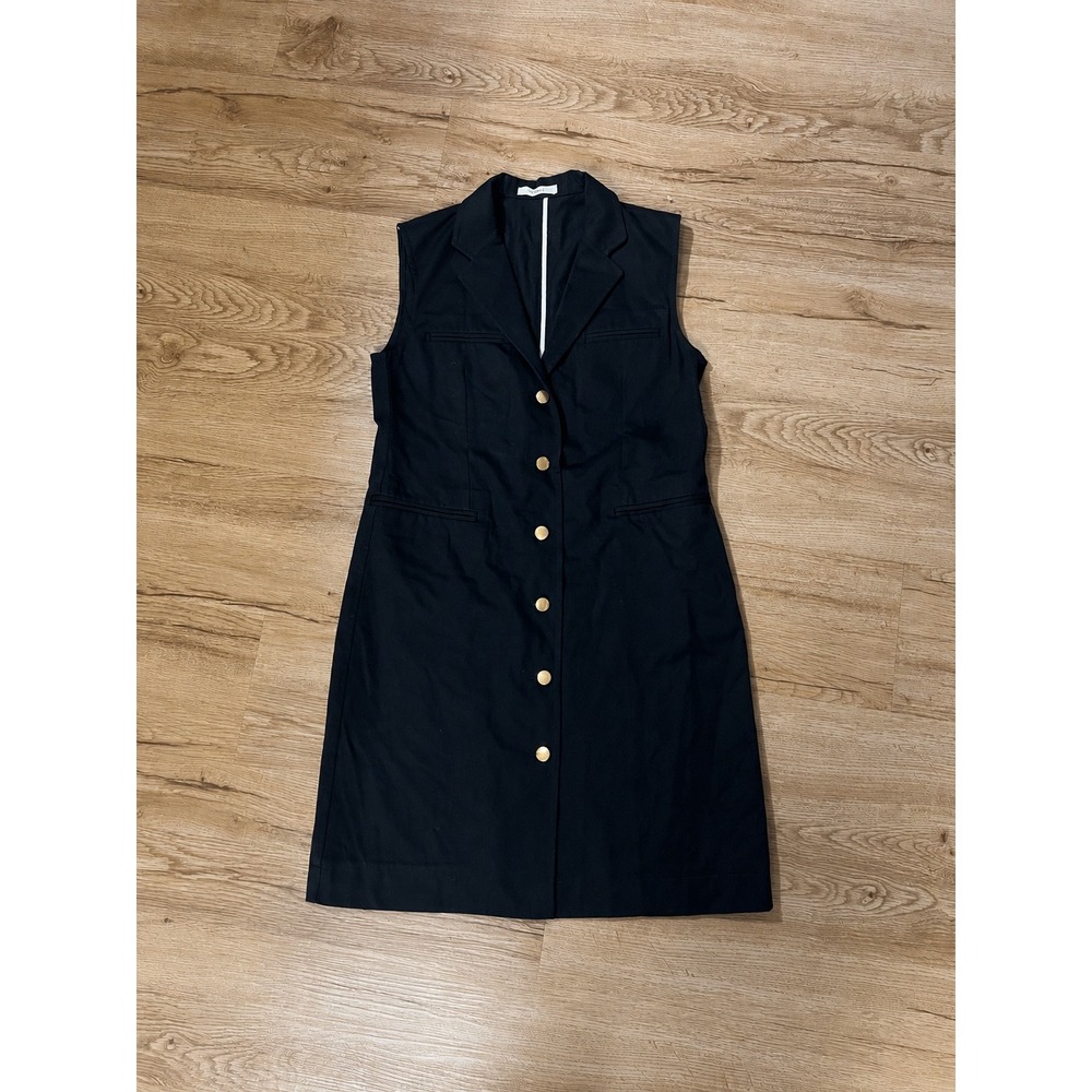 CELINE Black Gold Button Front Sleeveless Collared Cotton Dress FR 38 US 6